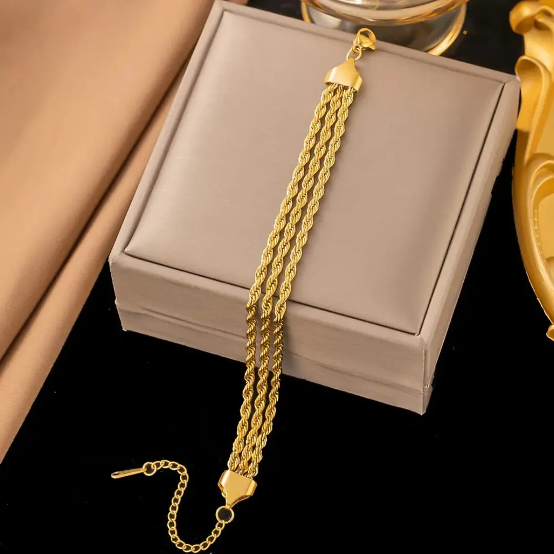 Three Layer Rope Gold Bracelet - Image 2