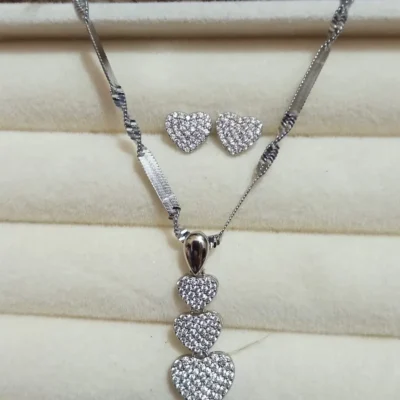 Heart Charm Necklace & Earrings Set