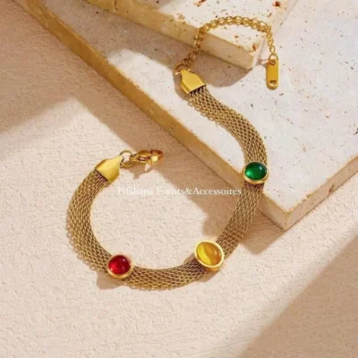 Elegant  3 Stone Gold Mesh Bracelet