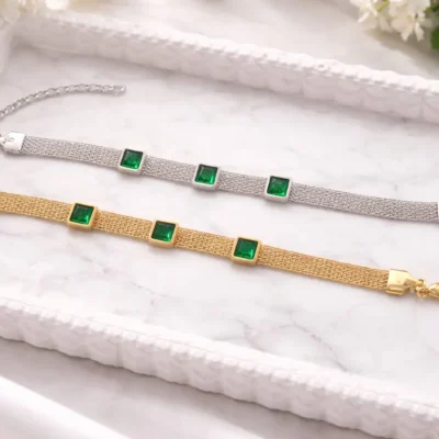 Elegant Bracelet with Green Stones