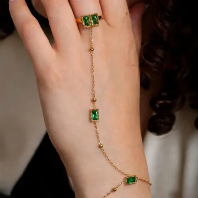 Emerald Stone Hand Chain Bracelet (Anja)