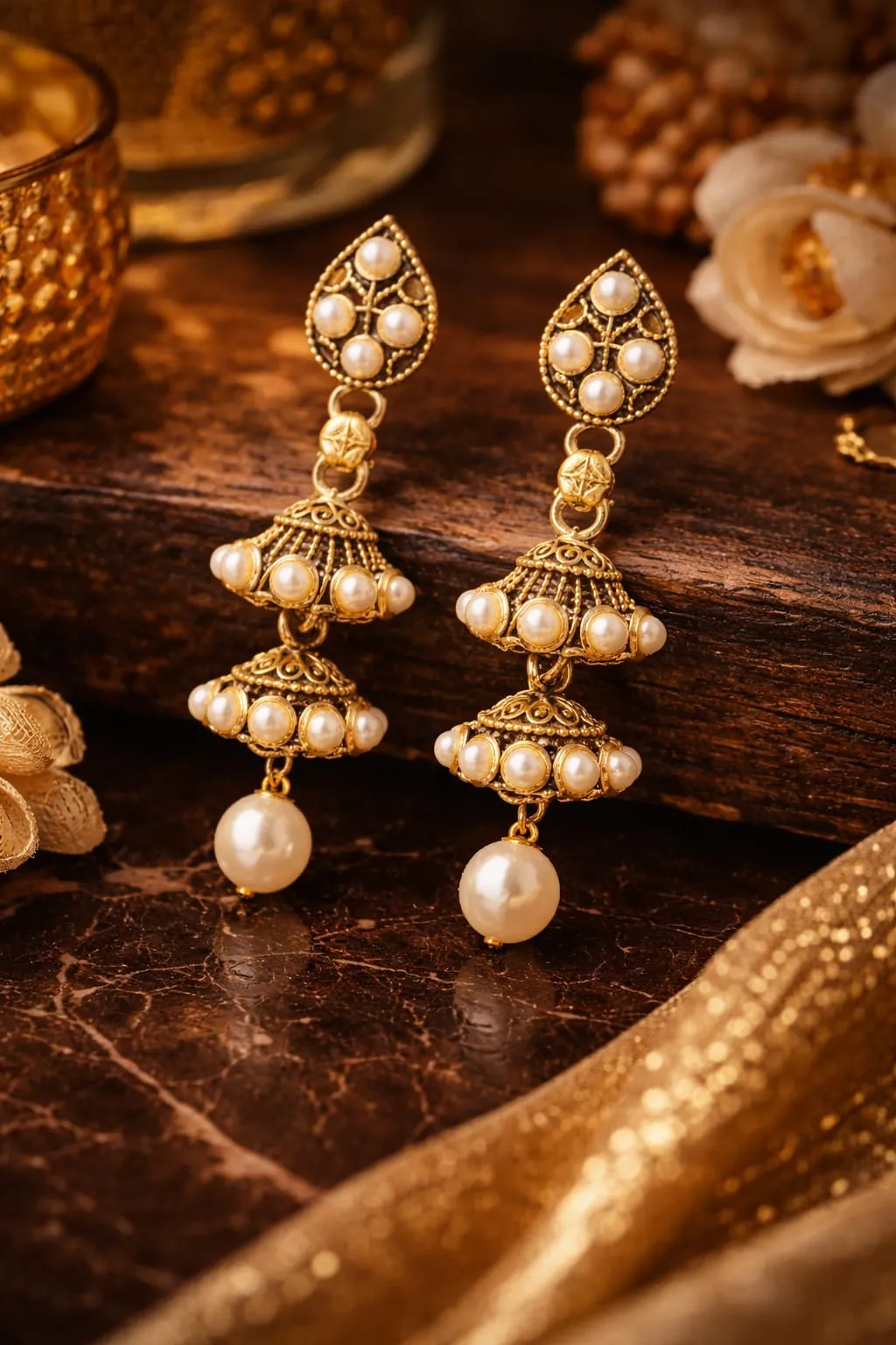 Pearl Jhumka Earrings - Image 4