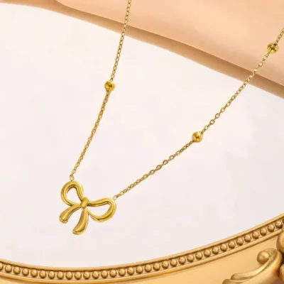 Gold Bow Pendant Necklace