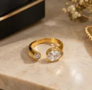 Golden Open Ring with Crystal Stones