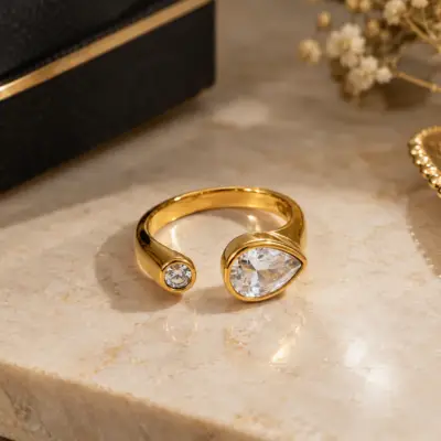 Golden Open Ring with Crystal Stones