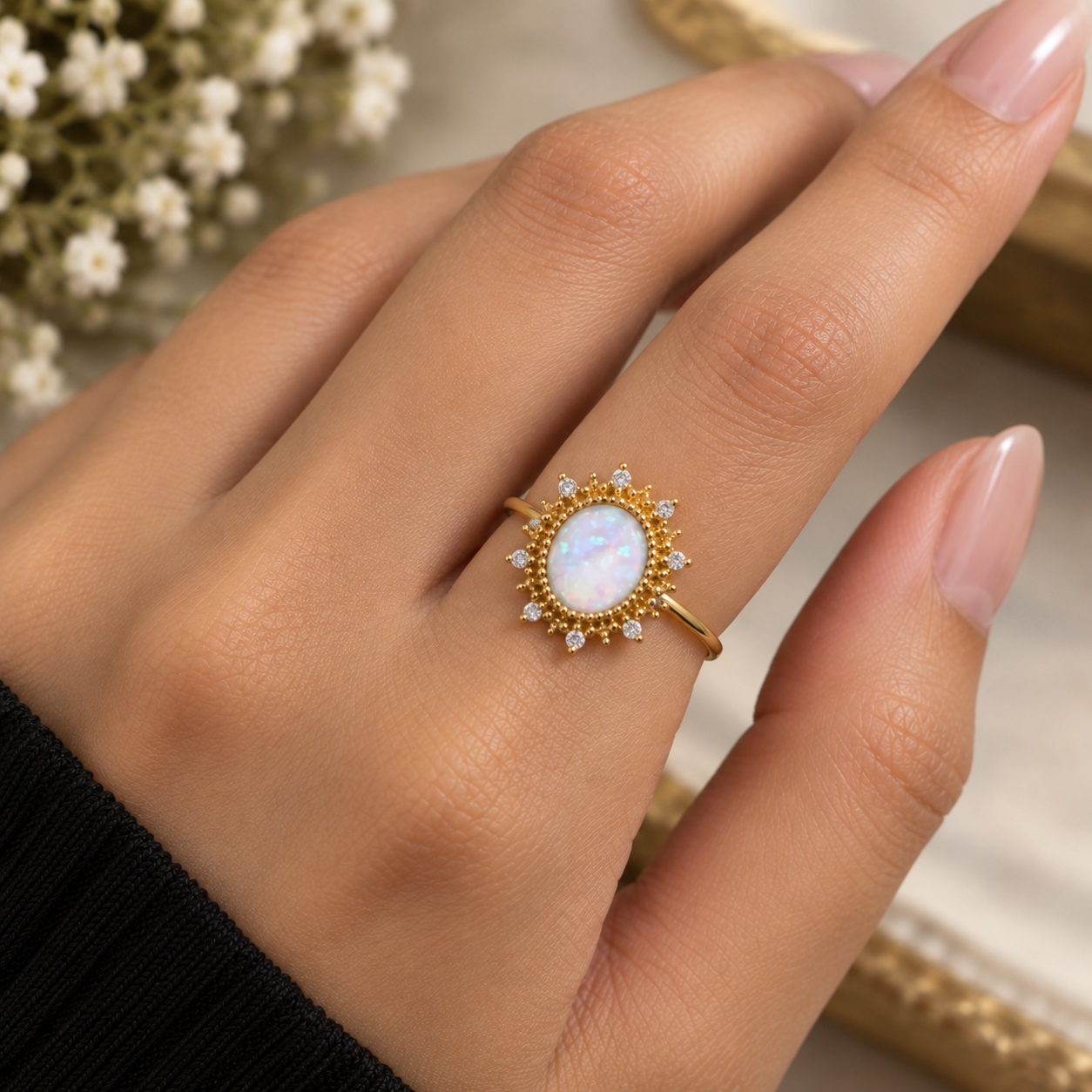 Golden Opal Sunburst Adjustable Ring - Image 4