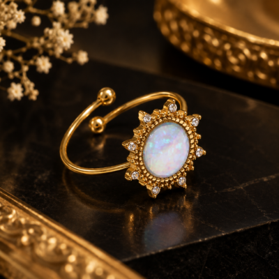 Golden Opal Sunburst Adjustable Ring
