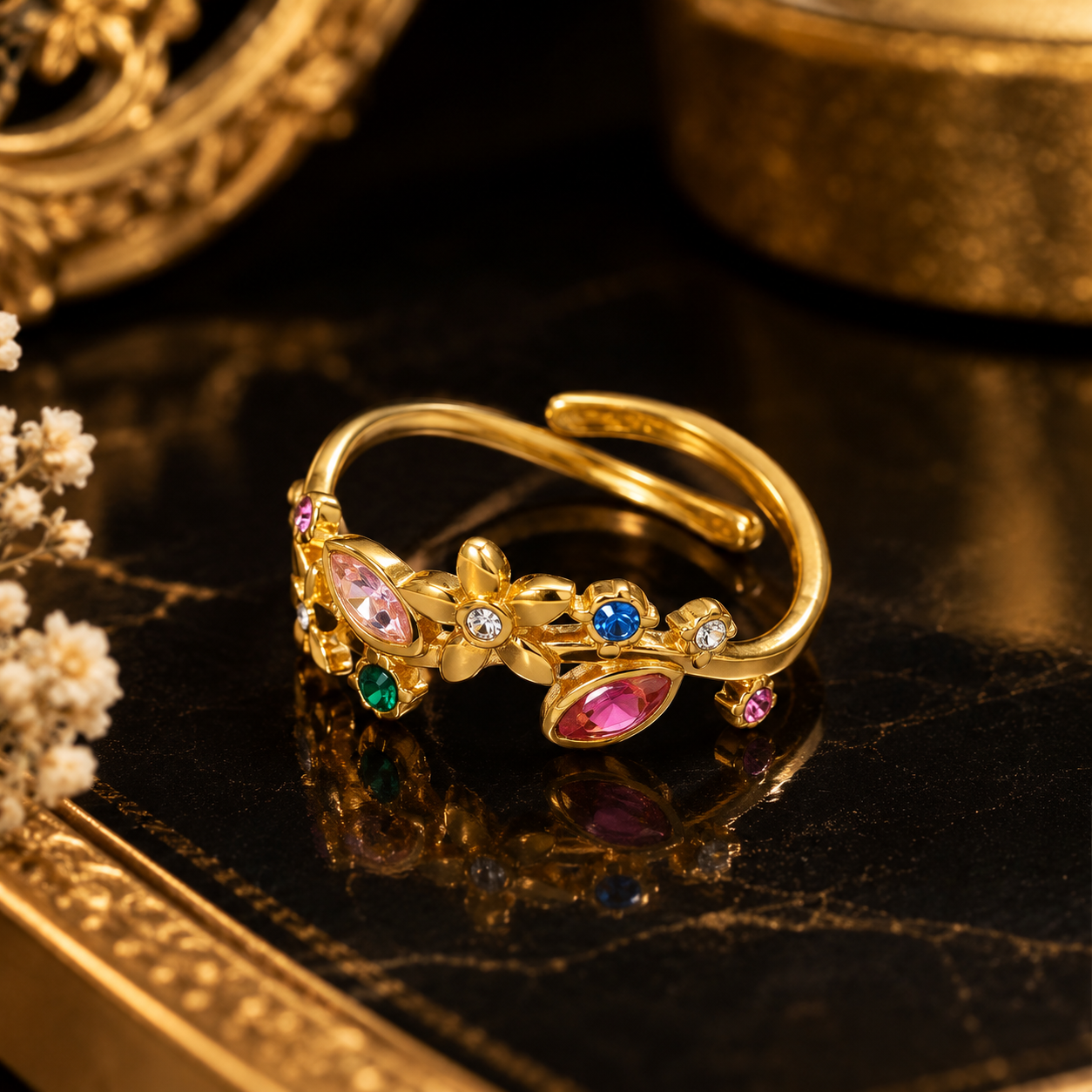 Colorful Flower Adjustable Ring