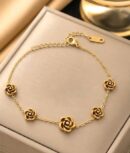 Golden Floral Stainless Steel Bracelet