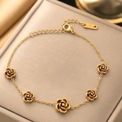 Golden Floral Stainless Steel Bracelet