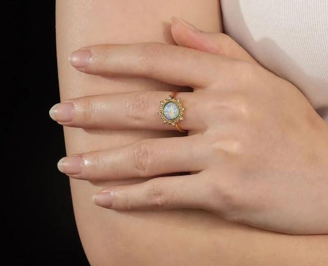 Golden Opal Sunburst Adjustable Ring - Image 2