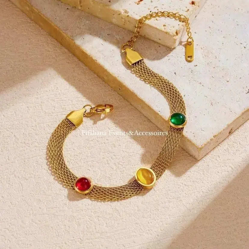 Elegant  3 Stone Gold Mesh Bracelet