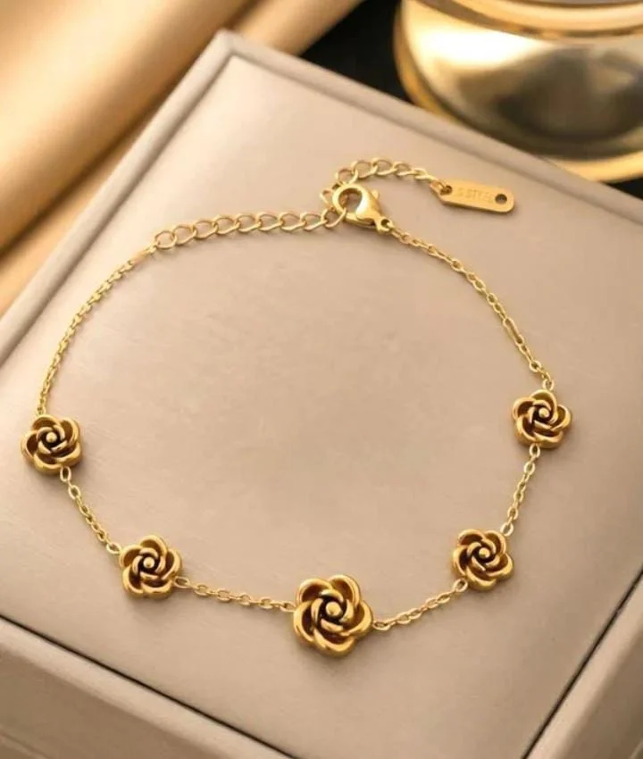 Golden Floral Stainless Steel Bracelet